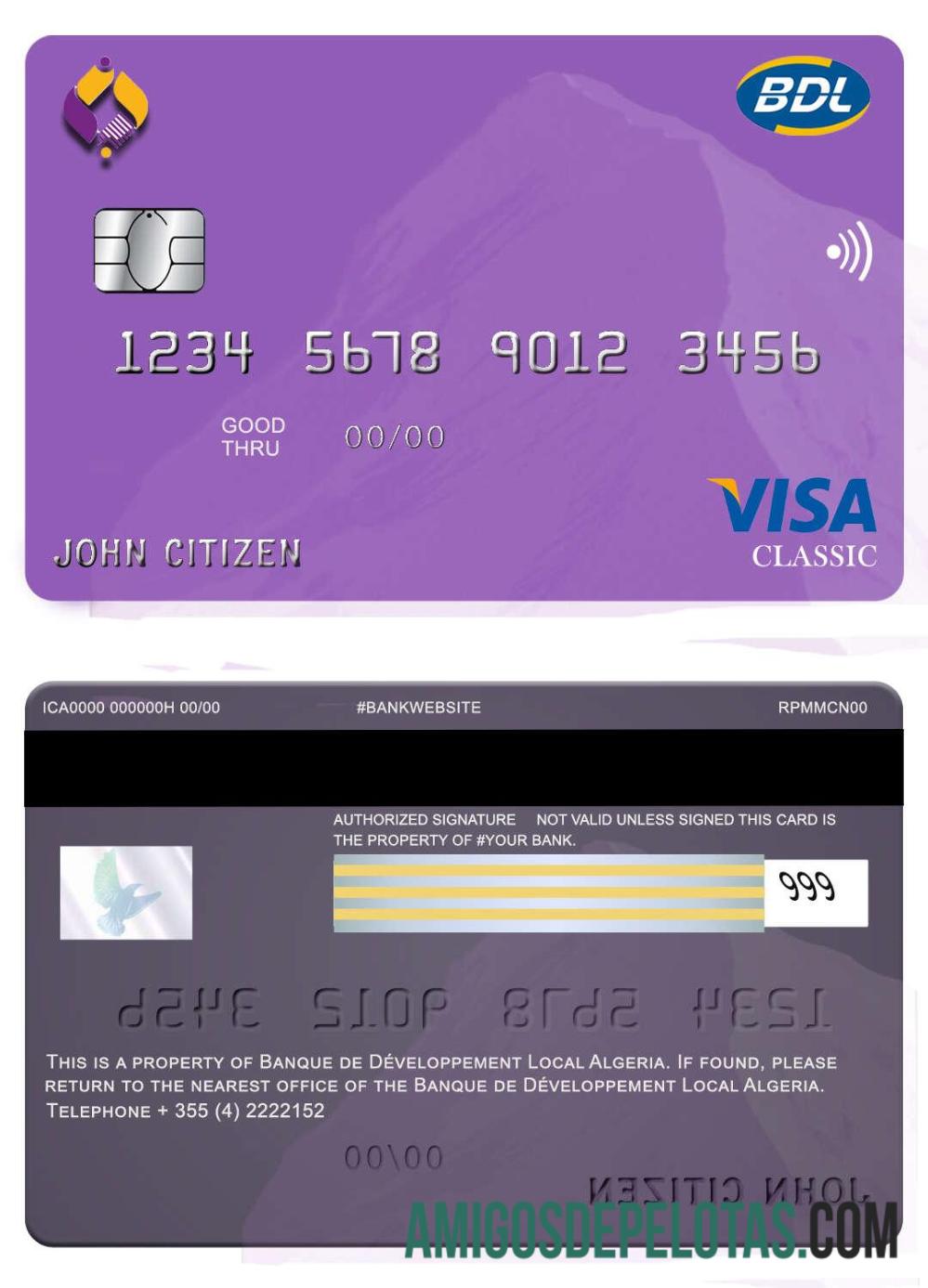 Algeria Banque De Developpement Visa Card modelo